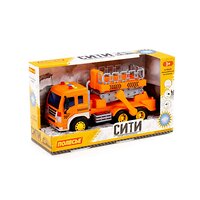 Полесье "Сити", автомобиль с подъёмником инерционный (со светом и звуком) (оранжевый) (в коробке) 323033 89748 