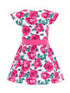 Апрель Платье 154086 ДПК932001н розы на белом+ярко-розовый