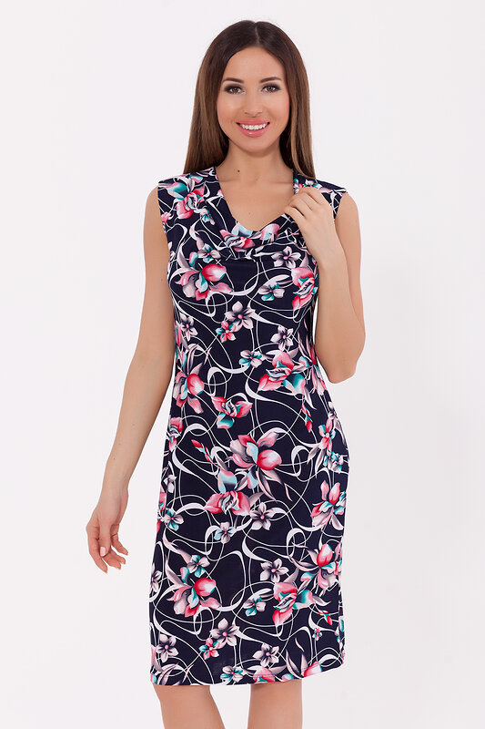 TEXCOM Платье 70336 1527-830 Синий/розовые цветы