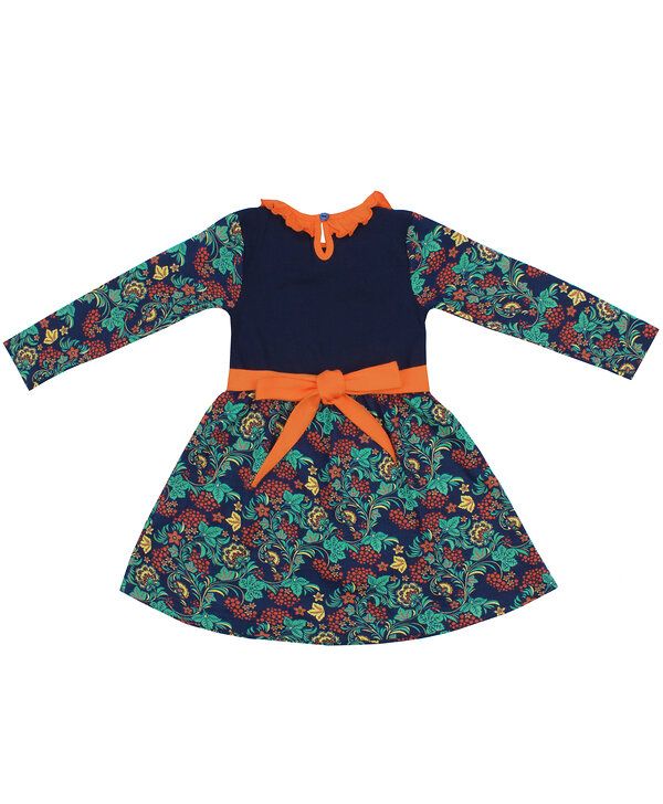 Апрель Платье 127027 ДПД499067н рябинка на темно-синем+оранжевый